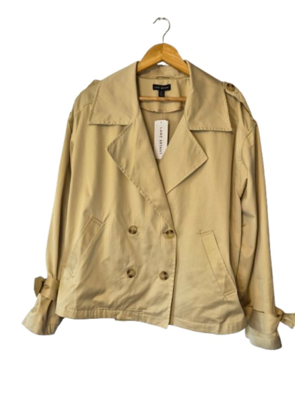NWT Lane Bryant Cropped Double Breasted Trench Coat Beige Plus Size 2X